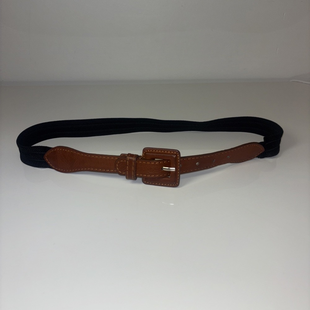 Faux Leather Belt Brown Buckle Size Xs Stretchy Elastic Dress Belt Shirt‎ VTG